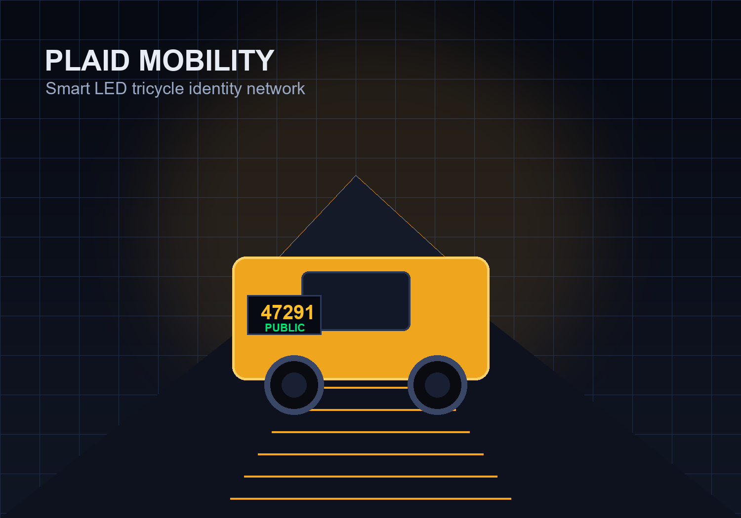 Illustrated keke tricycle with Plaid Mobility LED identification display